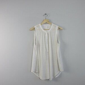 Club Monaco Silk Sheer Blouse Women S White Sleeveless Henley Boho Summer 104